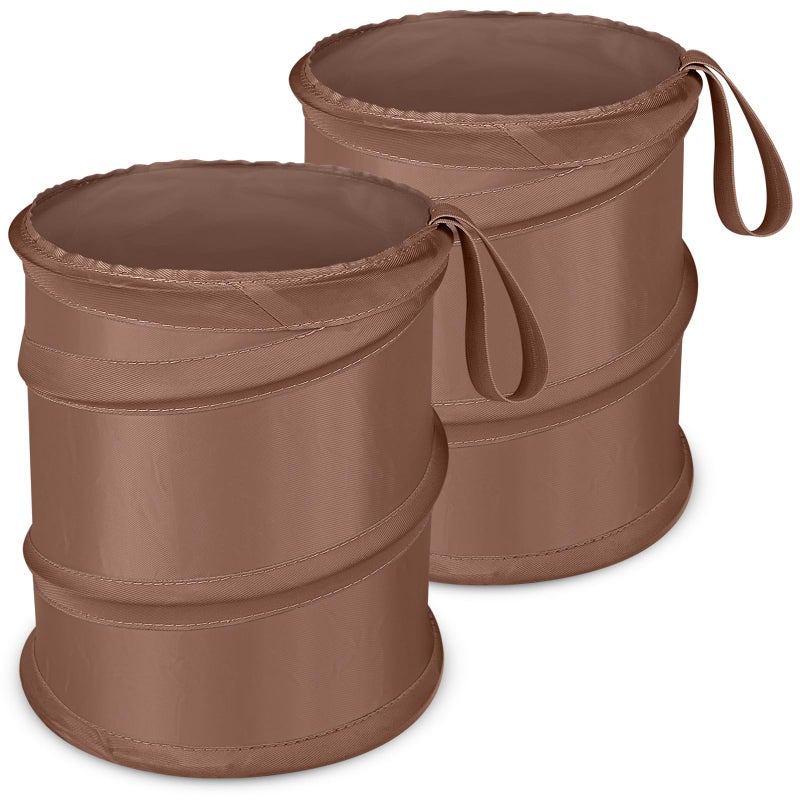 Kincown Car Trash Can  2 Packs Mini Collapsible Car Trash Bin for Front Back Seat  Pop up Car Garbage Can  Portable Car Trash Bag Hanging for Vehicle SUV Rv Truck Accessories Interior  Brown - Image 1
